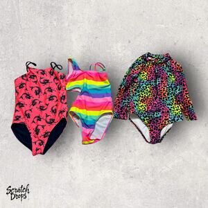 Limited Too Girls Swimsuits Bundle Unicorn Rainbow Leopard Print Size 5/6 Beach